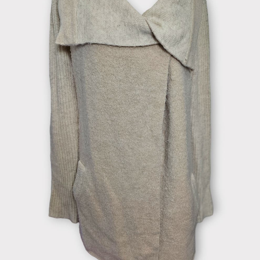 LA Fee Verte Anthropologie Pink Cream Color Block Wrap‎ Cardigan Sweater Small
